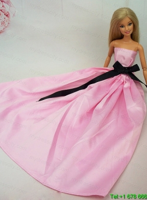 Luxurious Rose Pink Sash With Party Dress For Barbie Doll