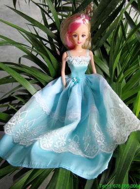 Beauty Party Dress To Barbie Doll With Hand Made Flowers and Embroidery