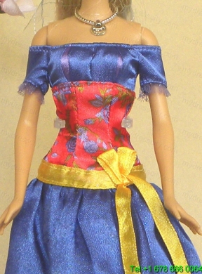 Elegant Blue Off The Shoulder Appliques Handmade Party Clothes Fashion Dress For Noble Barbie