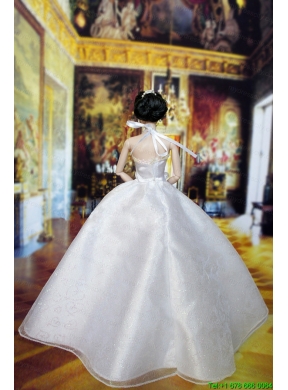 Lovely Wedding Dress For Barbie Doll With Hand Made Flowers