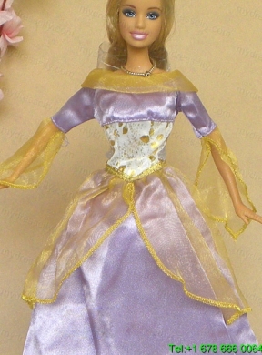 New Beautiful Lilac Long Sleeves Handmade Party Clothes Fashion Dress For Noble Barbie