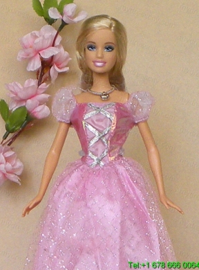 Sweet Rose Pink Short Sleeves Handmade Party Clothes Fashion Dress For Noble Barbie