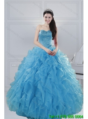 2015 Elegant Baby Blue Quince Dresses with Beading and Ruffles