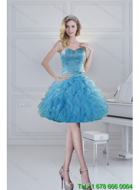 2015 Elegant Baby Blue Quince Dresses with Beading and Ruffles