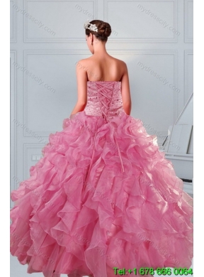 2015 Elegant Coral Red Sweet 16 Dresses with Beading and Ruffles