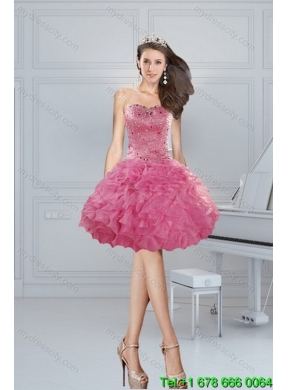 2015 Elegant Coral Red Sweet 16 Dresses with Beading and Ruffles