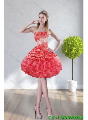 2015 Elegant Watermelon Red Quinceanera Dresses with Appliques and Ruffles