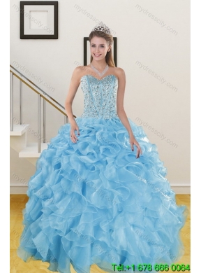 Elegant Baby Blue Quince Dresses with Beading and Ruffles