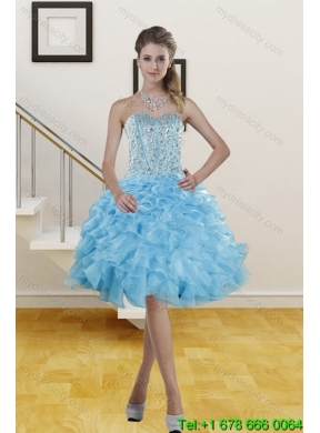 Elegant Baby Blue Quince Dresses with Beading and Ruffles