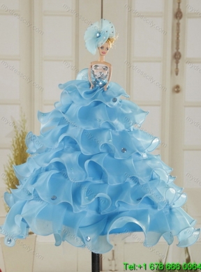 Elegant Baby Blue Quince Dresses with Beading and Ruffles