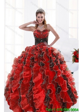 Elegant Multi Color Beading and Ruffles Quince Dresses for 2015