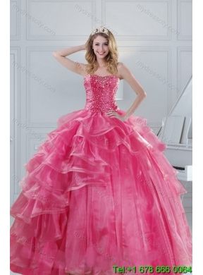 Elegant Pink Quinceanera Dresses with Beading and Ruffles for 2015