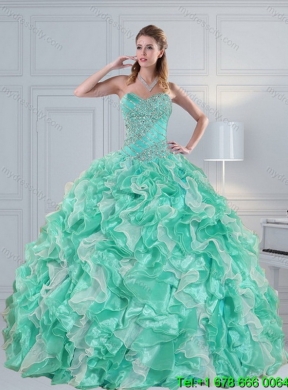 Elegant Sweetheart Quinceanera Dresses in Apple Green with Ruffles and Beading for 2015