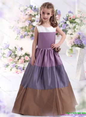 2015 Cheap Multi Color Scoop Flower Girl Dress with Bownot