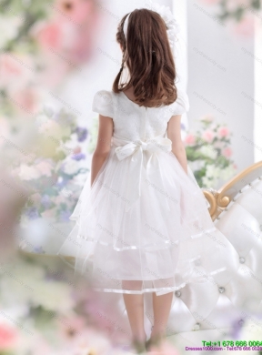 2015 Cheap Scoop White Flower Girl Dresses with Bowknot and Ruffles