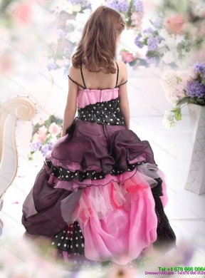 Cheap Multi Color Ruffles 2015 Flower Girl Dress with Bownot and Hand Made Flower