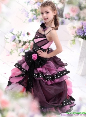 Cheap Multi Color Ruffles 2015 Flower Girl Dress with Bownot and Hand Made Flower