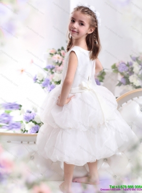 Cheap White Appliques Scoop Flower Girl Dress for 2015