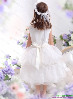 Cheap White Appliques Scoop Flower Girl Dress for 2015