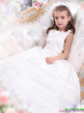 Cheap White Scoop Flower Girl Dress with Appliques