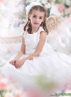 Cheap White Scoop Flower Girl Dress with Appliques