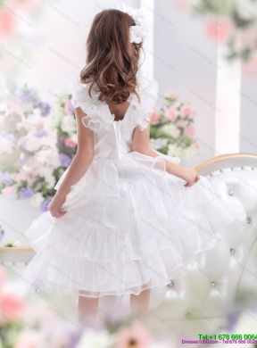 Gorgeous Ruffled Layers White 2015 Girls Party Dress with Hand Made Flower