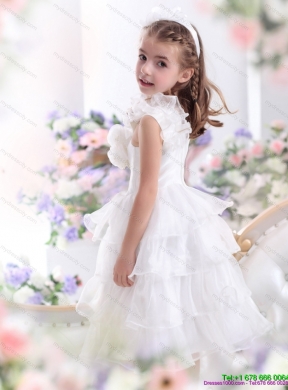 Gorgeous Ruffled Layers White 2015 Girls Party Dress with Hand Made Flower