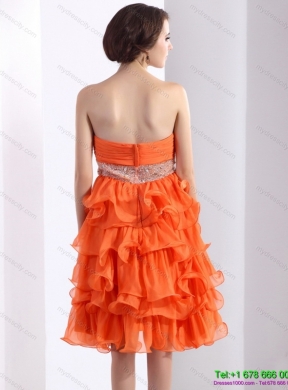 Knee Length Prom Dresses with Rhinestones  and Ruffled Layers