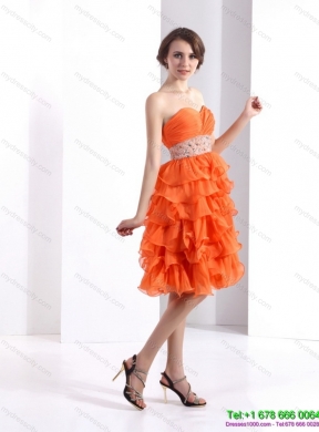 Knee Length Prom Dresses with Rhinestones  and Ruffled Layers