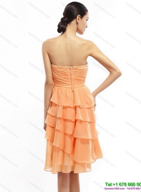 2015 Strapless Short Prom Dresses with Ruching and Hand Made Flower