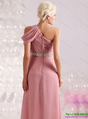 2015 Wonderful One Shoulder Prom Dress with Beading and Ruching