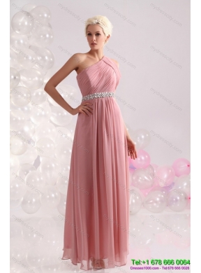 2015 Wonderful One Shoulder Prom Dress with Beading and Ruching