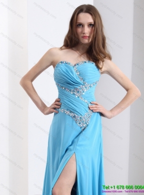 Affordable Sweetheart Ruching 2015 Prom Dresses with Beading and High Slit