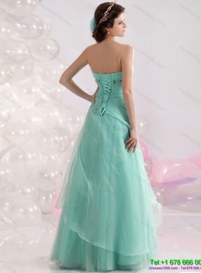 Appple Green Sweetheart Prom Dresses with Ruching and Beading