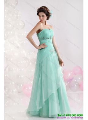 Appple Green Sweetheart Prom Dresses with Ruching and Beading