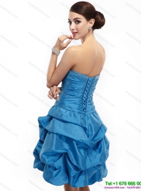 Baby Blue Strapless Prom Dresses with Pick Ups and Beading