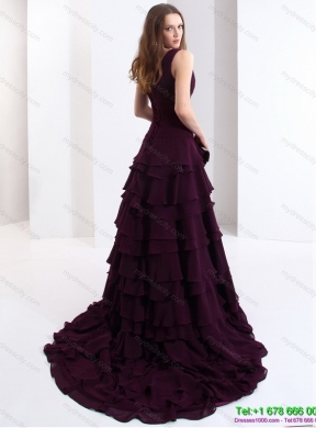 Classical V Neck Prom Dress in Dark Purple for 2015