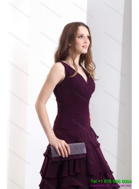 Classical V Neck Prom Dress in Dark Purple for 2015