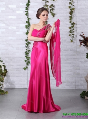 Elegant 2015 One Shoulder Fuchsia Prom Dress with Beading and Ruching