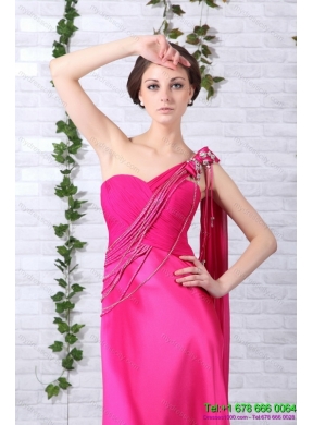 Elegant 2015 One Shoulder Fuchsia Prom Dress with Beading and Ruching