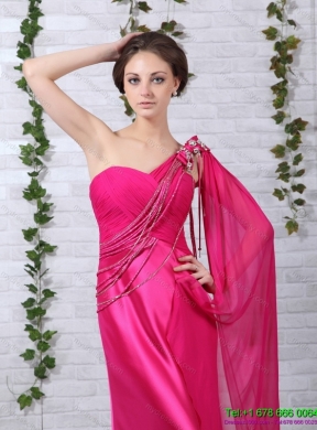 Elegant 2015 One Shoulder Fuchsia Prom Dress with Beading and Ruching