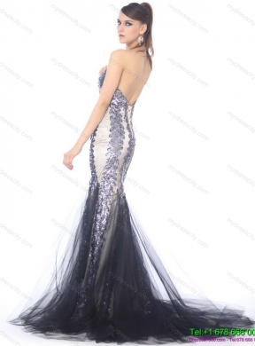 Elegant 2015 Sweetheart Mermaid Prom Dress with Beading and Brush Train