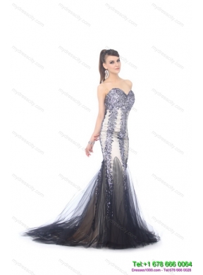 Elegant 2015 Sweetheart Mermaid Prom Dress with Beading and Brush Train