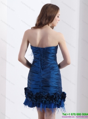 Elegant Ruching Strapless Prom Dresses with Hand Made Flowers