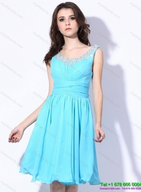 Perfect Beading and Ruching 2015 Prom Dress in Aqua Blue