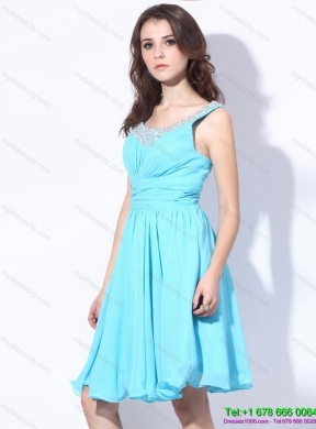 Perfect Beading and Ruching 2015 Prom Dress in Aqua Blue