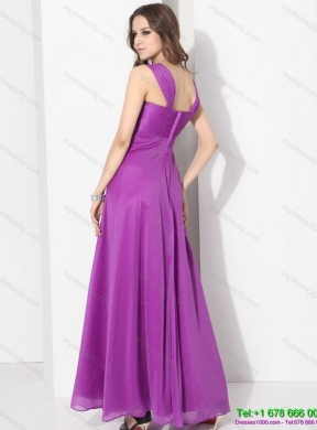 Romantic Empire Floor Length Prom Dress with Ruching and Beading