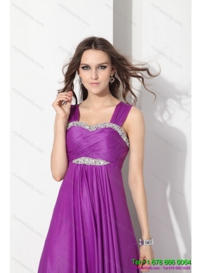 Romantic Empire Floor Length Prom Dress with Ruching and Beading