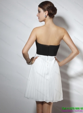 Strapless Ruching and Hand Made Flower Prom Dresses in White and Black