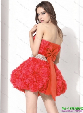 Strapless Short Prom Dresses with Rolling Flowers and Beading